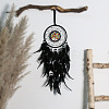 Indian Style Retro Woven Net/Web with Feather Natural Pebble Tree Hanging Decoration PW-WG86379-01-2