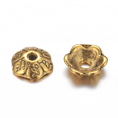 6-Petal Tibetan Style Alloy Flower Bead Caps TIBE-S220-AG-01-NR-1