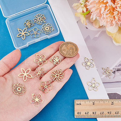 16Pcs 8 Styles 201 Stainless Steel Pendants STAS-WR0001-40-1