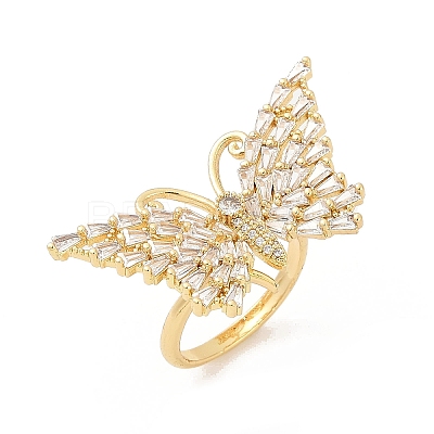 Butterfly Brass Micro Pave Colorful Cubic Zirconia Finger Rings for Women RJEW-G343-30G-02-1