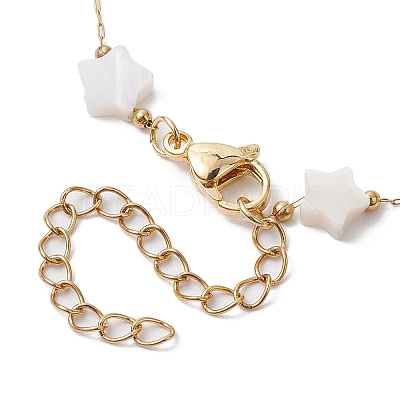316 Stainless Steel Paperclip Chain & Star Natural White Shell Link Necklaces NJEW-JN05034-1