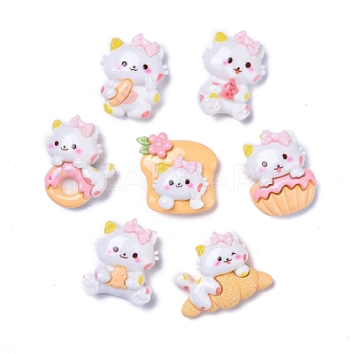 Opaque Cute Cat with Food Resin Decoden Cabochons X-RESI-B024-09-1
