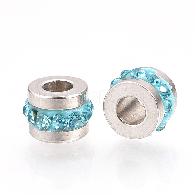 201 Stainless Steel Polymer Clay Rhinestone Inlaid Beads RB-R052-06-1