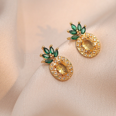 Pineapple Stainless Steel Rhinestone Pendant Necklace & Stud Earrings & Finger Ring Set WG65275-04-1