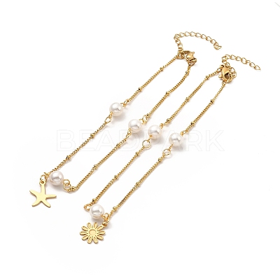 CCB Pearl Link Anklet AJEW-C021-04G-1