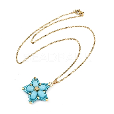Handmade Glass Seed Beaded and Synthetic Imperial Jasper Dyed Beads Star Pendant Necklaces for Women NJEW-MZ00114-01-1