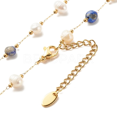 Natural Gemstone & Pearl Beaded Necklace NJEW-JN03894-1
