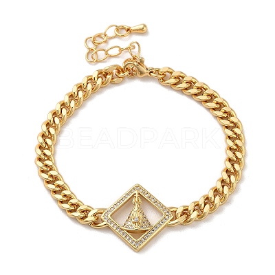 Brass Micro Pave Clear Cubic Zirconia Cuban Link Chains Bracelets BJEW-M322-04G-A-1