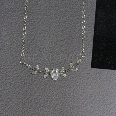 Branch with Oval Brass Cubic Zirconia Pendant Necklaces for Women FS-WG08EC3-02-1