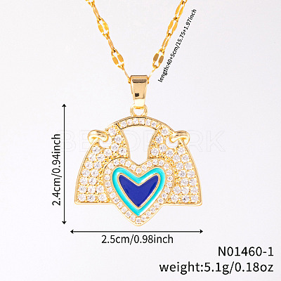 Brass Blue Enamel Fan with Heart Pendant Necklaces CL4028-1-1