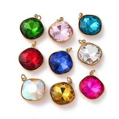316 Stainless Steel Faceted Glass Pendants STAS-K258-47G-1