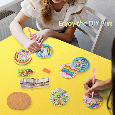 DIY Diamond Painting Rainbow Theme Cup Mat Kits DIAM-TAC0001-02-1