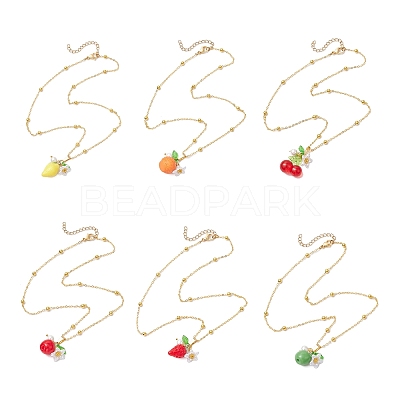 6Pcs 6 Styles Resin Fruit Pendant Necklaces NJEW-JN05204-1