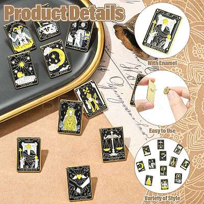 12Pcs Tarot Card Enamel Pins JEWB-CJZ0001-01G-1