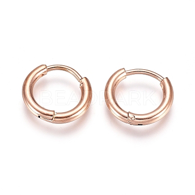 304 Stainless Steel Huggie Hoop Earrings EJEW-G272-02-8mm-RG-1