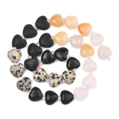 Gradient Color Natural Lava Rock & Pink Aventurine & Topaz Jade & Dalmatian Jasper & Black Obsidian Beads Strands G-B185-A01-1