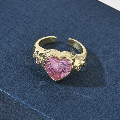 Brass Pave Cubic Zirconia Cuff Open Rings for Women RJEW-L343-08G-02-1