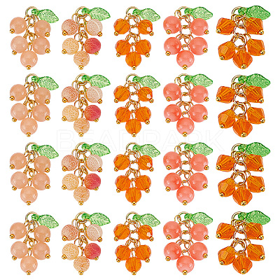 10Pcs 5 Styles Dyed Natural Weathered Agate & Acrylic & Glass Pendants PALLOY-AR00009-1