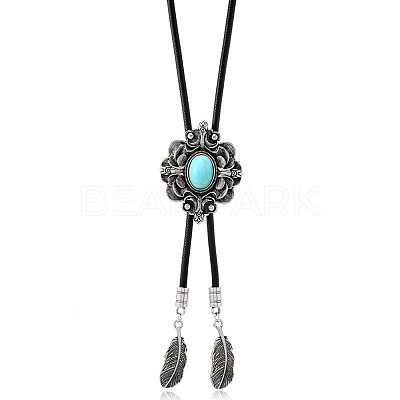 Alloy with Synthetic Turquoise Pendant Waxed Cord Bolo Tie Lariat Necklaces FS-WGCCEF8-01-1