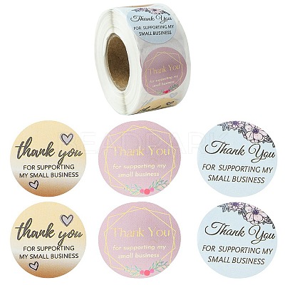 3 Patterns Round Dot Thank You Paper Self-Adhesive Gift Sticker Rolls STIC-YW0001-01-1
