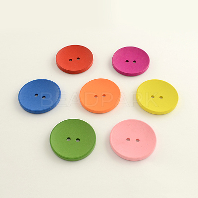 2-Hole Flat Round Wooden Buttons BUTT-Q032-62C-1