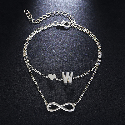 Alloy Infinity Heart Initial Charm Double Layer Anklets for Women FS-WG74AE6-23-1