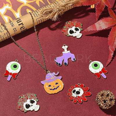 30Pcs 5 Styles Halloween Theme Alloy Enamel Pendants ENAM-CJ0005-10-1