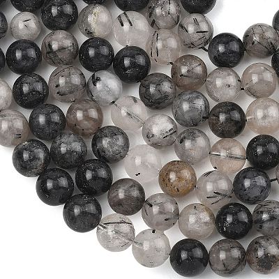 Natural Tourmalinated Quartz/Black Rutilated Quartz Beads Strands G-D361-01A-10mm-1