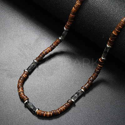 Bohemian Summer Cuboid Natural Gemstone & Coconut Heishi Beaded Necklaces LS-TY7189-3-1