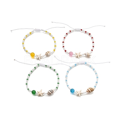 4Pcs Glass Seed Beads Braided Bead Bracelets for Men Women BJEW-TA00648-1
