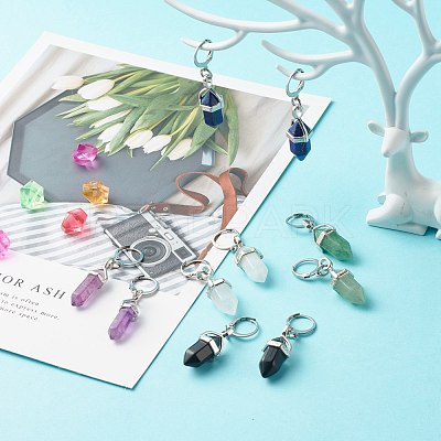 Bullet Natural Mixed Stone Pendant Hoop Earrings for Girl Women EJEW-JE04636-1