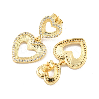 Hollow Heart Brass Pave Clear Cubic Zirconia Dangle Stud Earrings EJEW-M258-26G-1