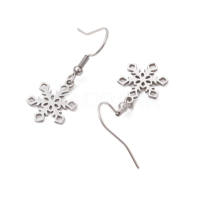 Non-Tarnish Hollow Christmas Snowflake 201 Stainless Steel Dangle Earrings for Women EJEW-JE05875-1