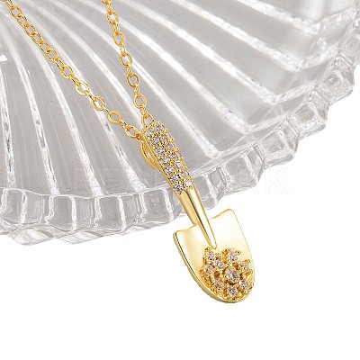 Brass Micro Pave Clear Cubic Zirconia Shovel Pendant Necklaces for Women WG2A015-02-1