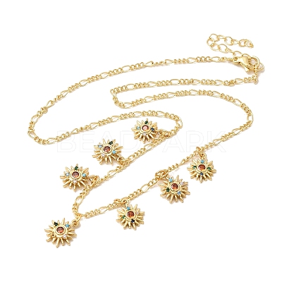 Brass Micro Pave Cubic Zirconia Sun Pendant Necklaces NJEW-B157-16G-1