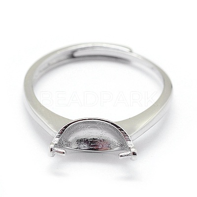 Anti-Tarnish Adjustable Rhodium Plated Sterling Silver Cup Peg Ring Settings STER-I016-008P-1