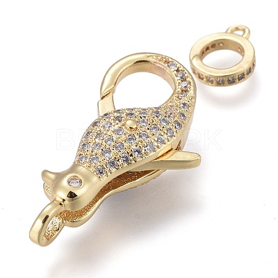 Brass Micro Pave Cubic Zirconia Lobster Claw Clasps ZIRC-M108-10A-G-1