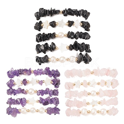 5Pcs 5 Style Natural Mixed Gemstone Chips Stretch Bracelets Set BJEW-JB09551-1