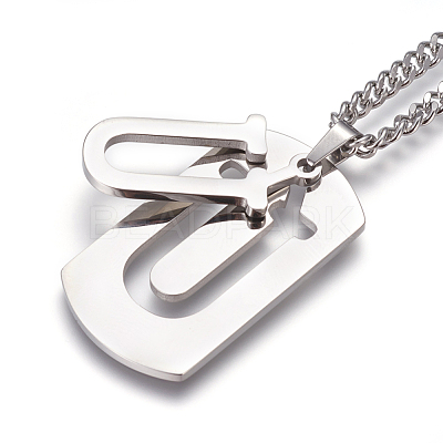 Non-Tarnish 304 Stainless Steel Split Initial Pendant Necklaces NJEW-L152-03U-1