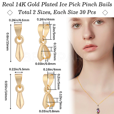 60Pcs 2 Size Brass Ice Pick Pinch Bails KK-BBC0010-09-1