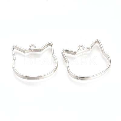 Rack Plating Alloy Kitten Open Back Bezel Pendants X-PALLOY-R099-29P-FF-1