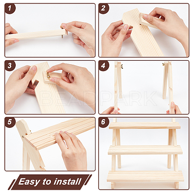 DIY 3 Tier Stair Style Pine Wooden Plant Stand Kit ODIS-WH0025-108-1