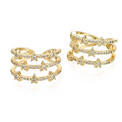 Brass Micro Pave Clear Cubic Zirconia Cuff Rings RJEW-S044-084-NF-1