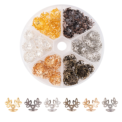 210Pcs 6 Colors 3-Petal Iron Bead Caps IFIN-CJ0001-66-1
