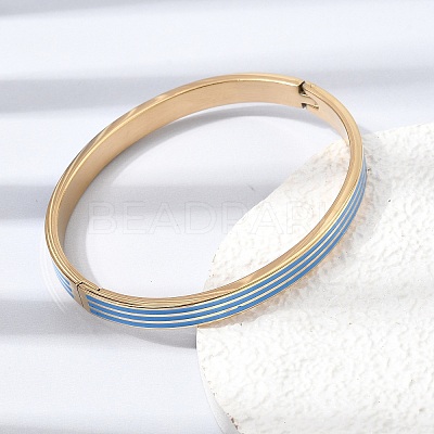 304 Stainless Steel Enamel Striped Hinged Cuff Bangles for Women SA-CBAC920-06G-1