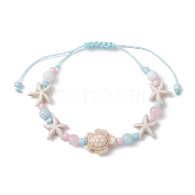 Starfish & Turtle Dyed Natural Malaysia Jade & Synthetic Turquoise Braided Bead Bracelet BJEW-JB09950-1