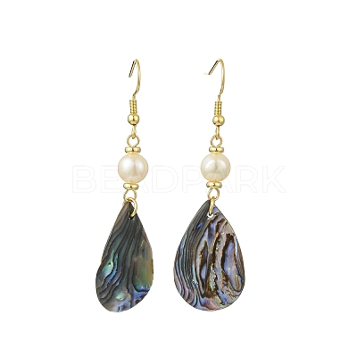 Natural Abalone Shell/Paua Shell Dangle Earrings EJEW-JE07434-01-1