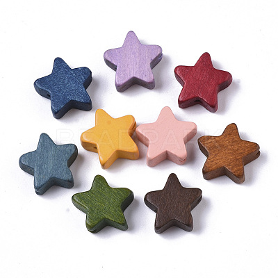 Painted Natural Wood Beads X-WOOD-R265-09-1