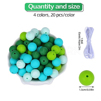 80Pcs 4 Style Round Silicone Focal Beads SIL-SZ0001-22C-1