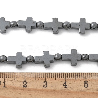 Round Cross Synthetic Non-Magnetic Hematite Beaded Necklaces NJEW-R020-03-1